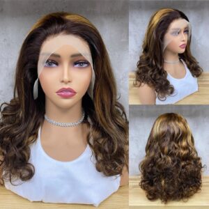 Bouncy Curly 18'' 13x4 HD lace, Double Drawn, 100% Human Hair Wig, #4/27